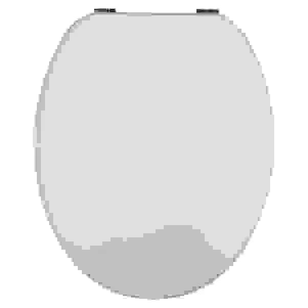 Copriwater universale ovale in mdf bianco con cerniere in zama