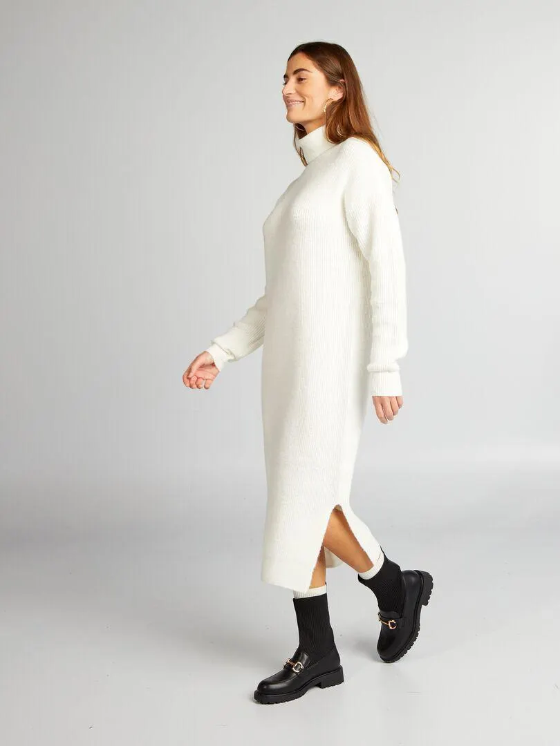 Maxi pull con collo a dolcevita - BIANCO