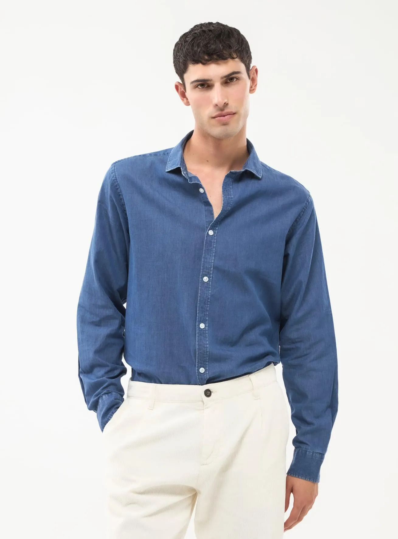 Camicia in cotone tinta unita Blu denim medio