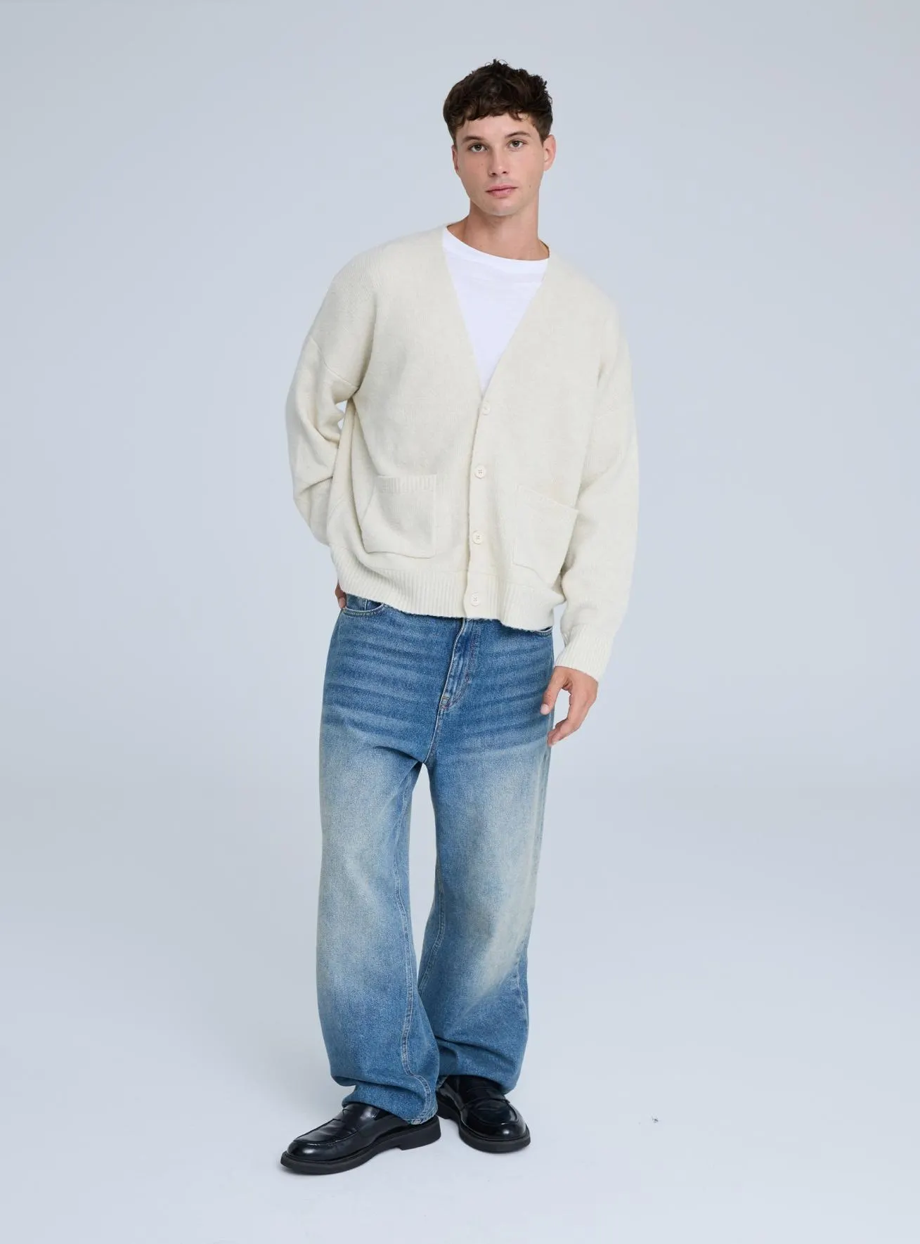 Cardigan scollo a V boxy fit Bianco lana