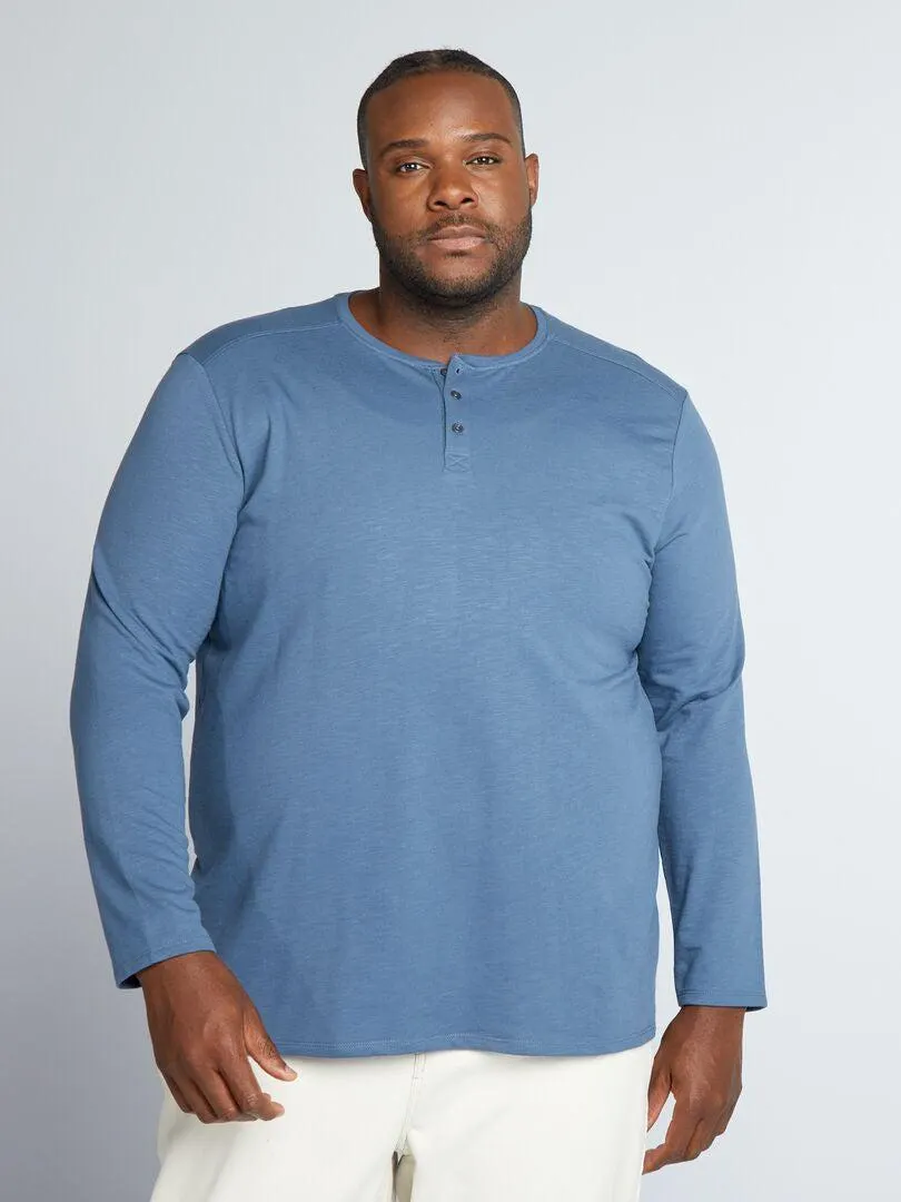 T-shirt maniche lunghe, collo serafino - BLU