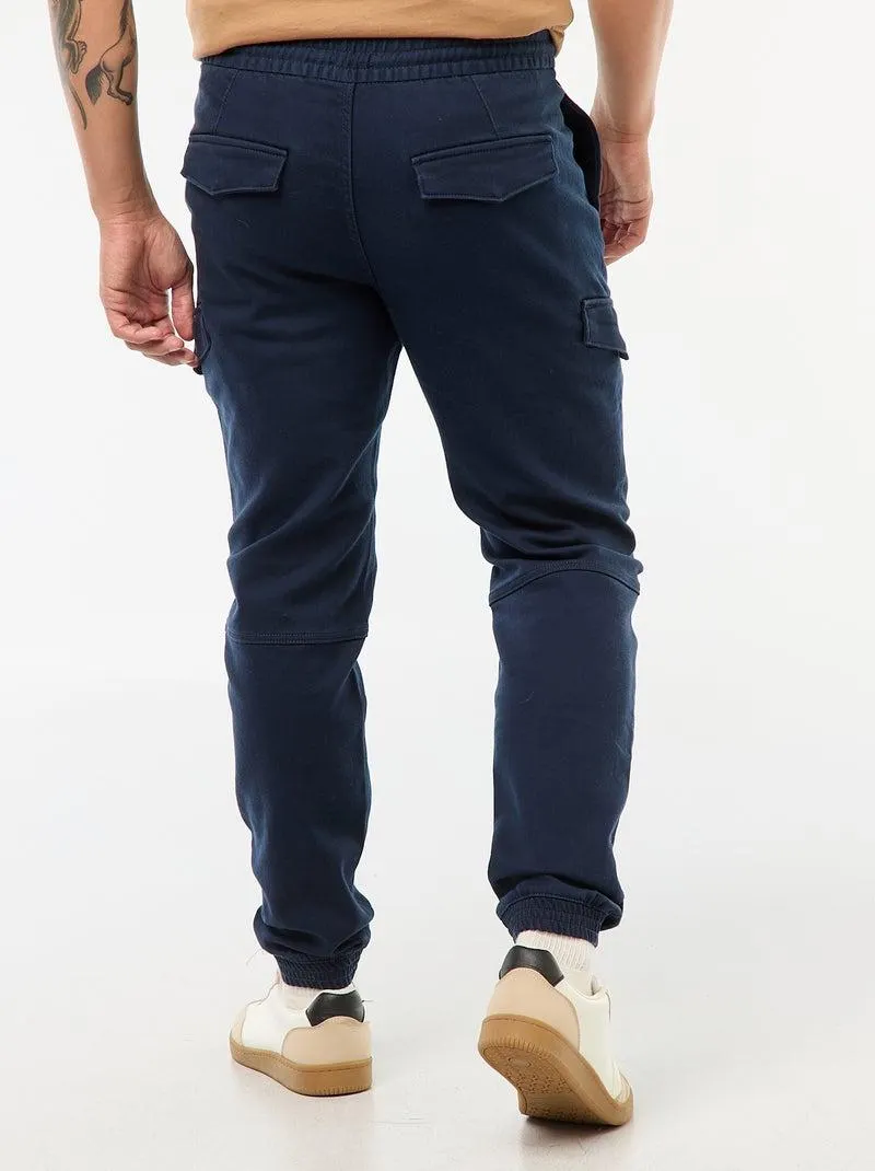 Joggers cargo tinta unita in cotone - Blu