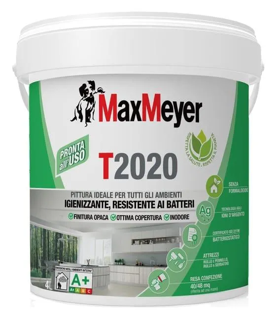 Pittura per interni traspirante, MAXMEYER T2020 bianco opaco, 4 L