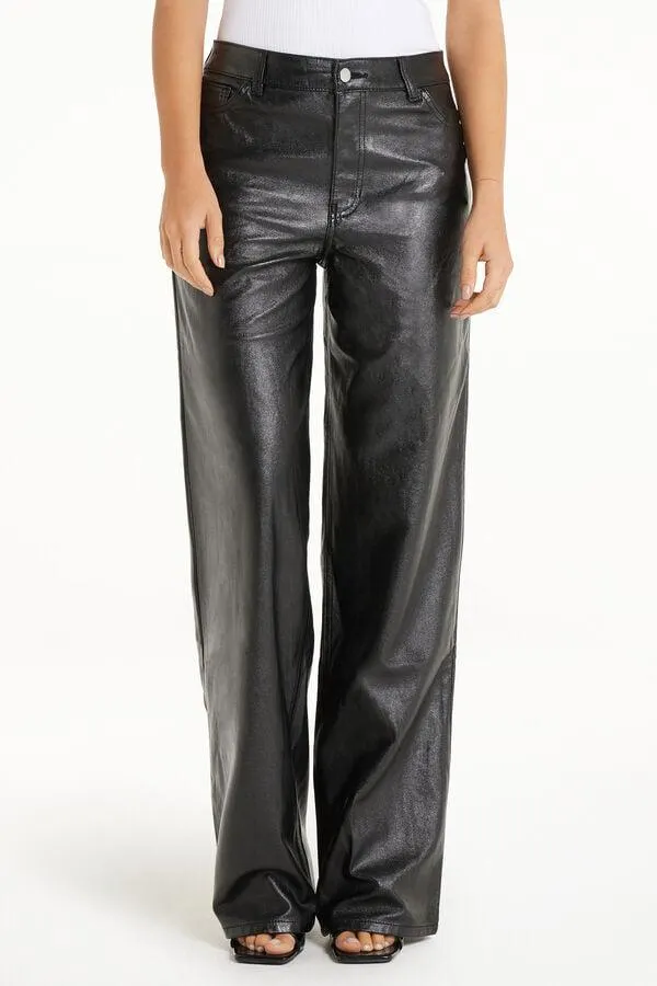 Pantaloni Lunghi Effetto Metallizzato