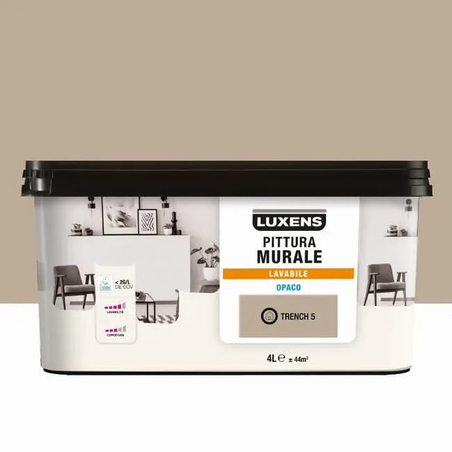 Pittura per interni per parete e soffitto lavabile, LUXENS Opaca marrone trench 5 opaco, 4 L