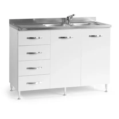 Base cucina sottolavello 120 cm 2 ante e 4 cassetti bianco frassinato