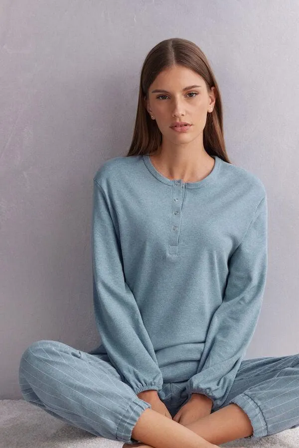 Maglia a Serafino in Caldo Cotone Pinstripes Fantasy