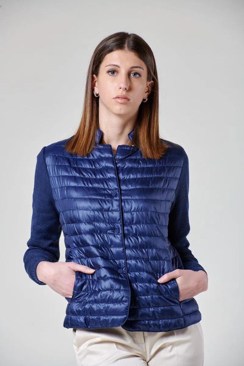 Giacchina blu eco-piuma maniche maglia