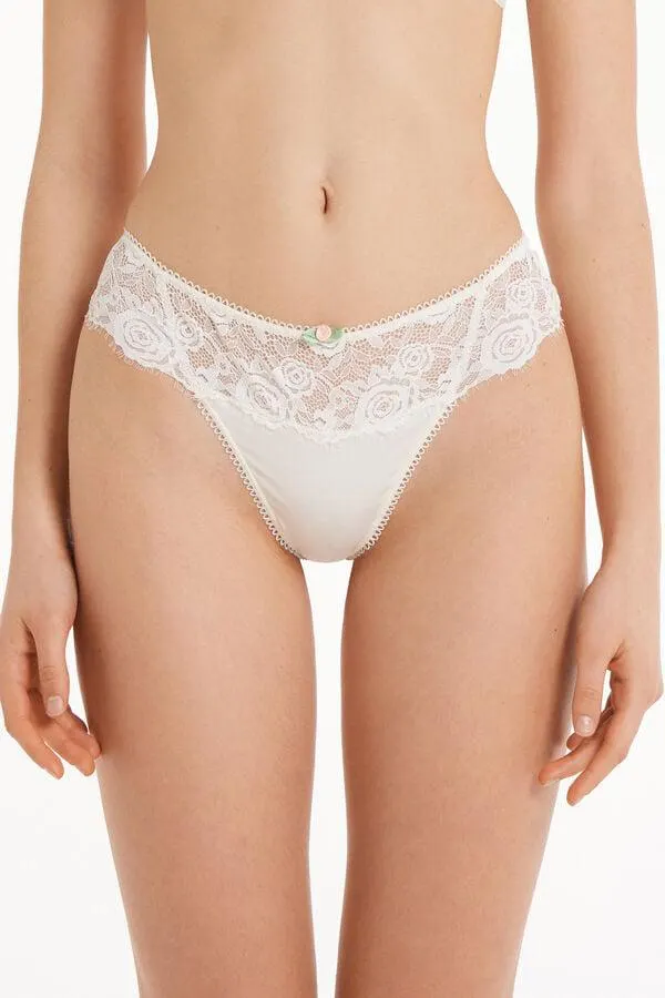 Tanga con Pernera Alta Milk Roses Lace