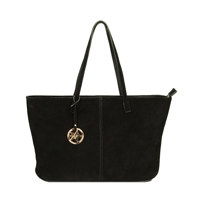 Borsa a spalla shopper nera in camoscio