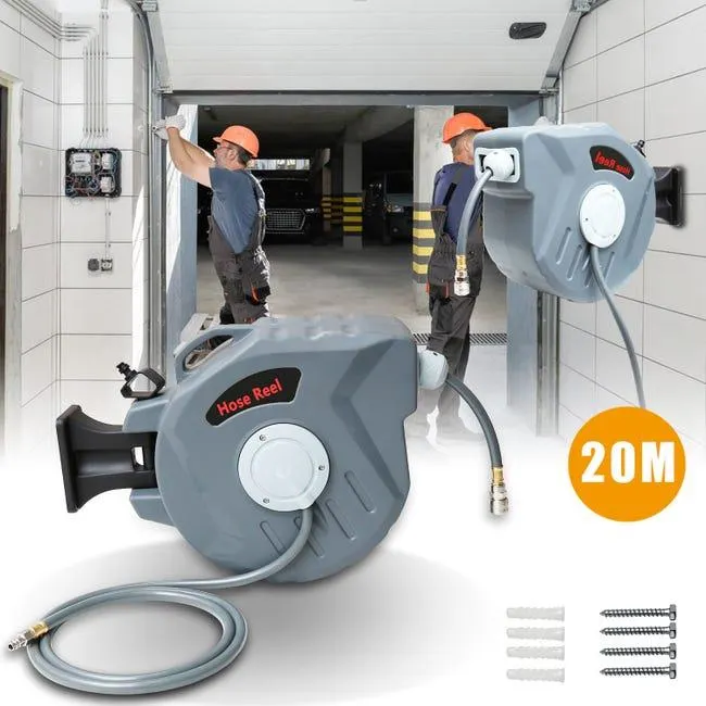 Avvolgitubo automatico da parete da 1/4" Avvolgitubo ad attacco rapido con tubo da giardino. raccordo in dotazione 20+2 m