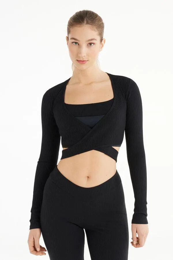 Top Corto Manica Lunga Incrociato Costine