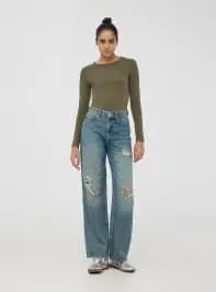 T-shirt basic maniche lunghe Verde militare scuro