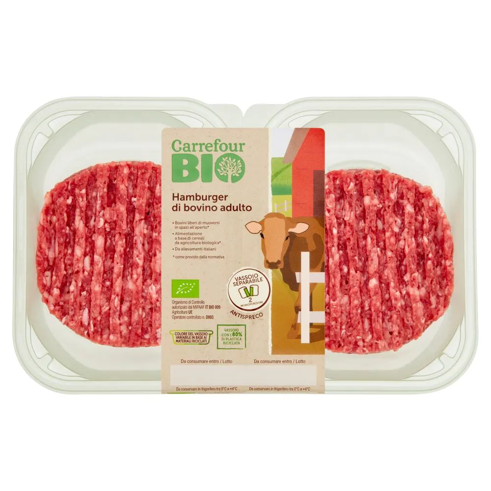 Carrefour Bio Hamburger di bovino adulto 2 x 150 g