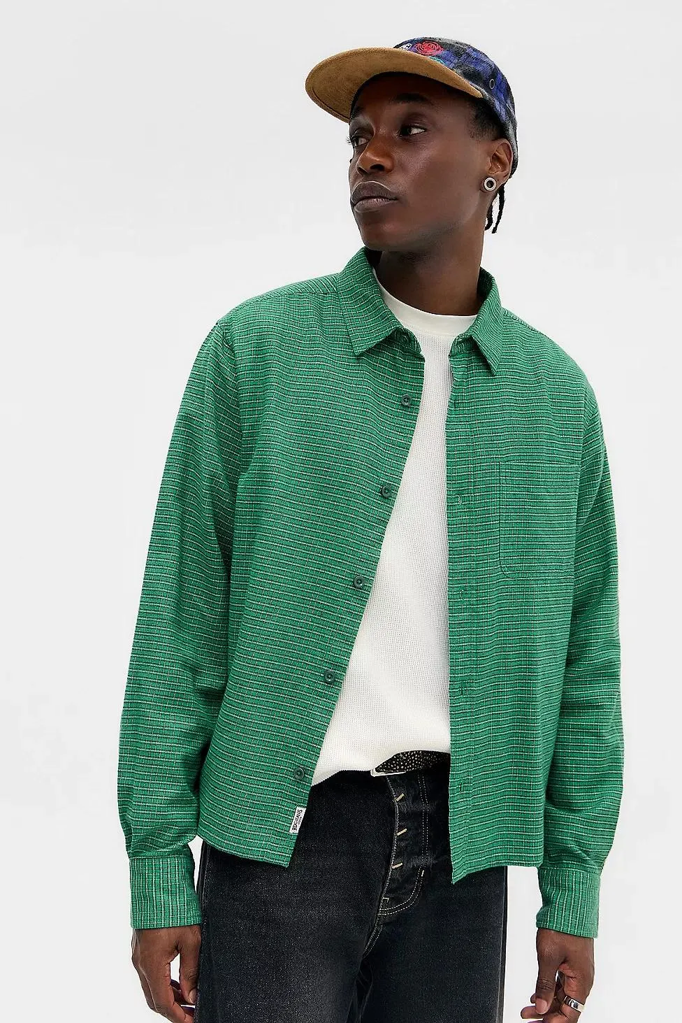 BDG Camicia Verde a Quadri Reggie a Maniche Lunghe
