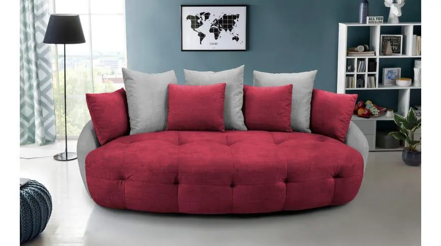 Macaron divano megasofà in tessuto grigio e corallo