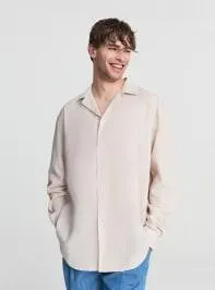 Camicia classica misto lino Crema