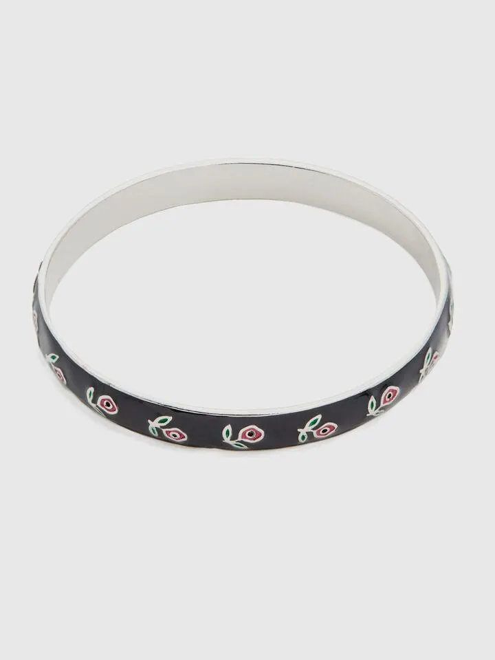 Bracciale bangle nero con fiori rosa