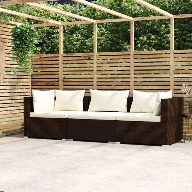 vidaXL Divano a 3 Posti con Cuscini in Polyrattan Marrone