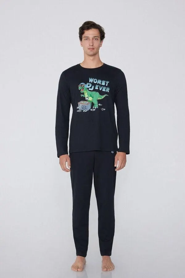 Pigiama Lungo in Cotone con Stampa Deejay