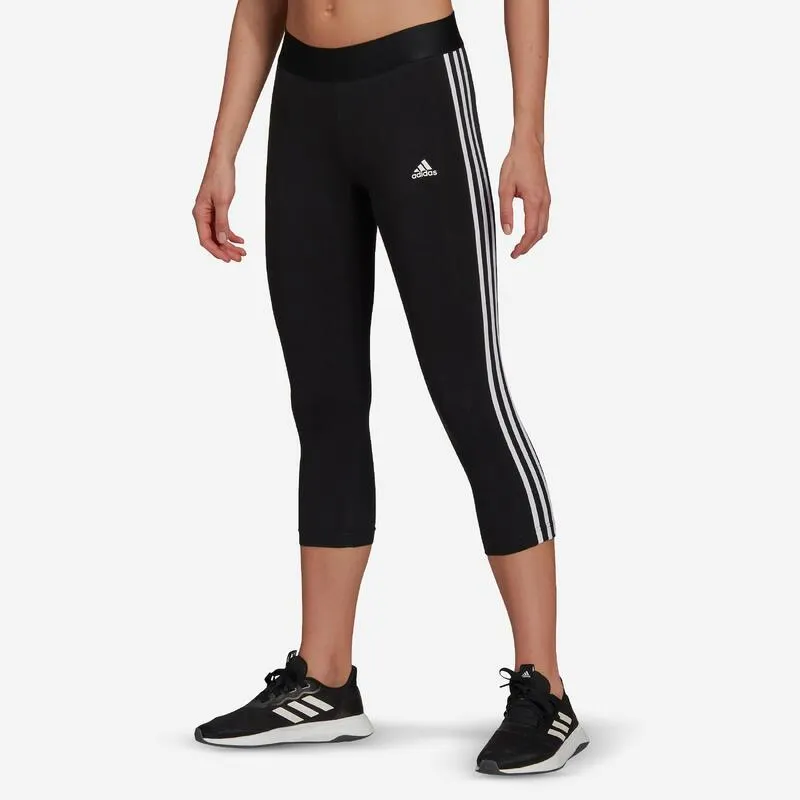 Corsari donna fitness ADIDAS ESSENTIALS cotone leggero nero-bianco