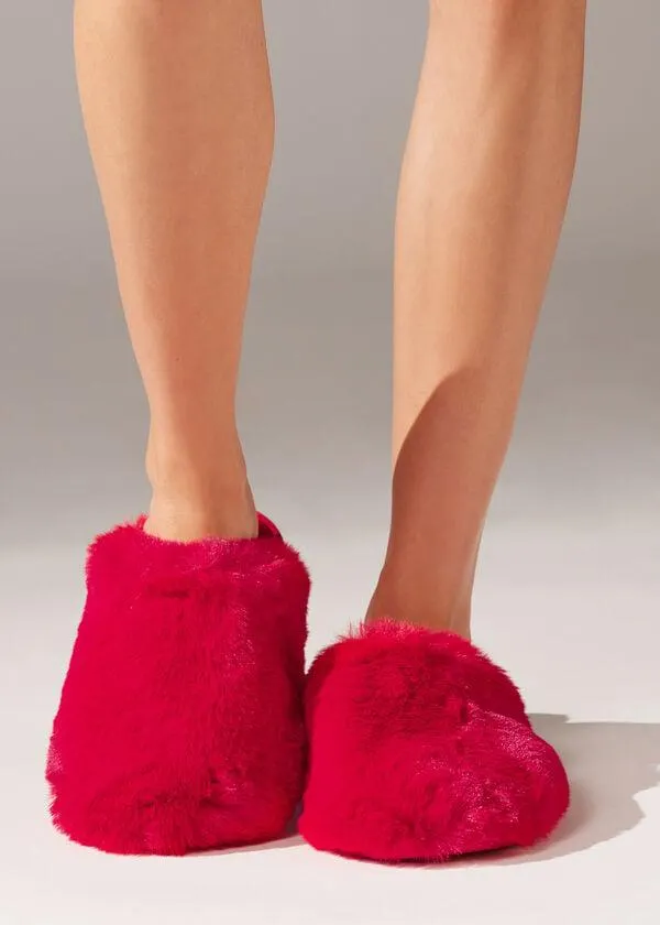Pantofole in Tessuto Soft Teddy Rosso Acceso