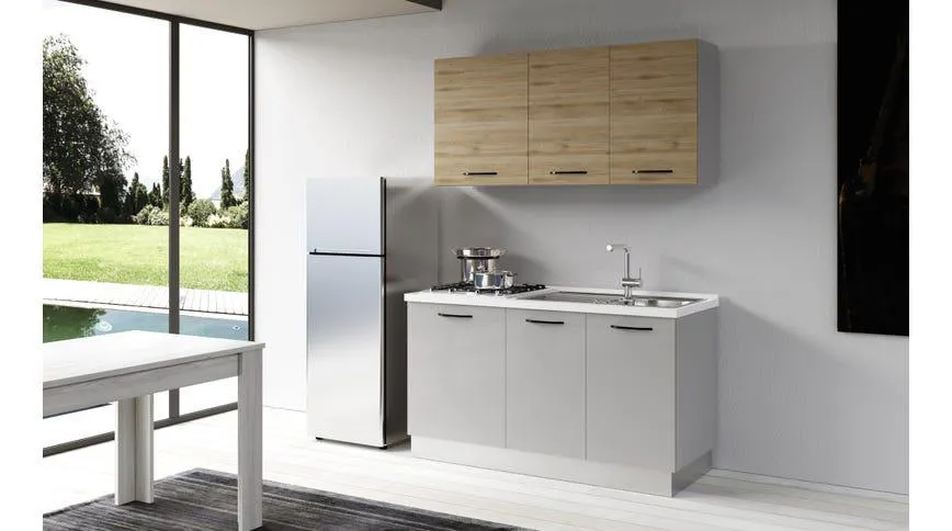 Gilda cucina 150 cm colore light grey e rovere cadiz