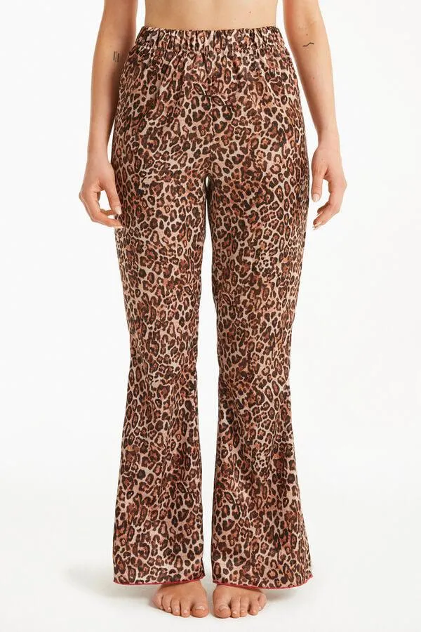 Pantalone Lungo in Raso Strawberry Leopard