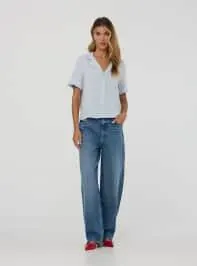 Camicia ampia maniche corte Celeste chiaro