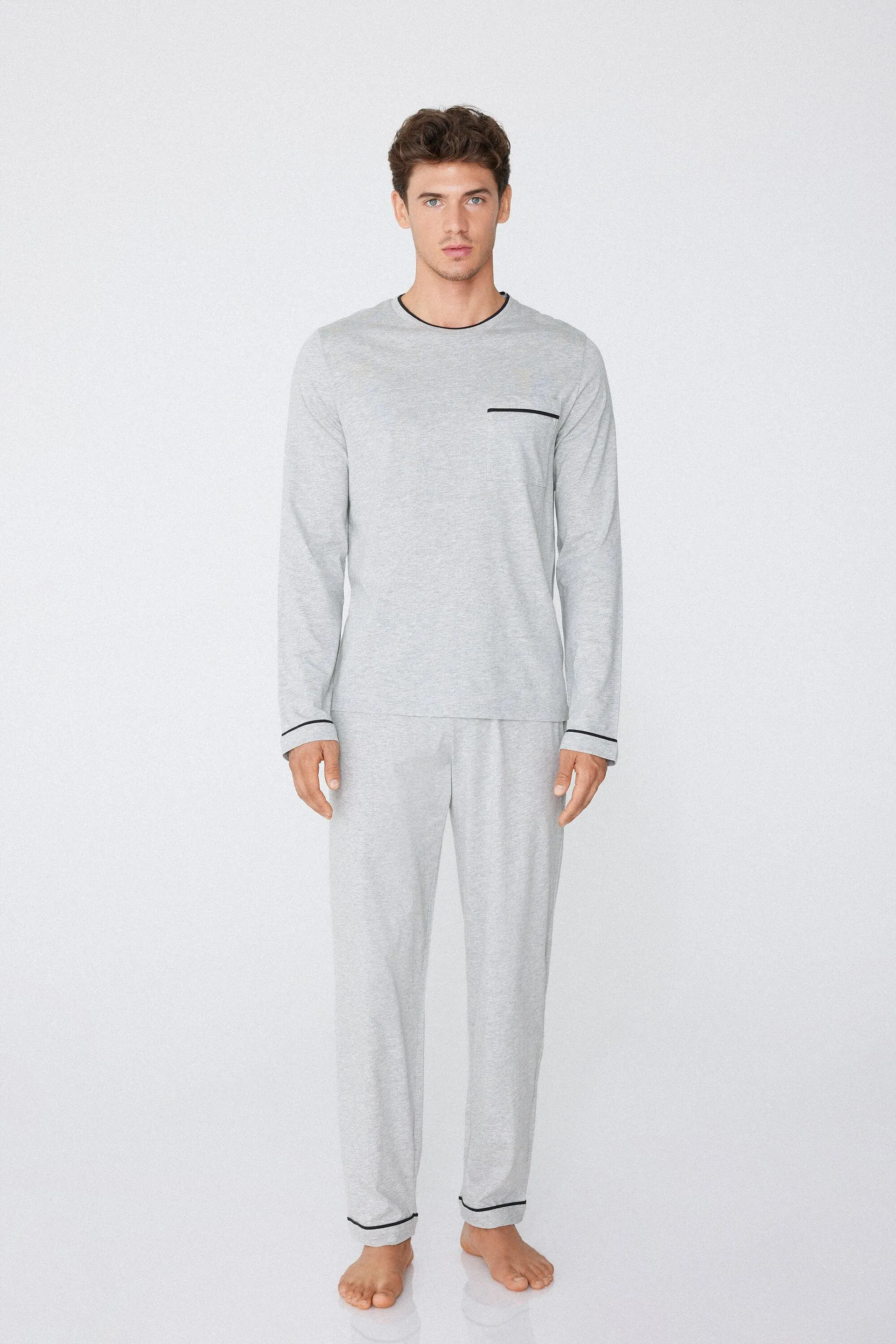 Pigiama Manica Lunga in Cotone Piping