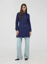Trench con cintura a tinta unita Blu scuro