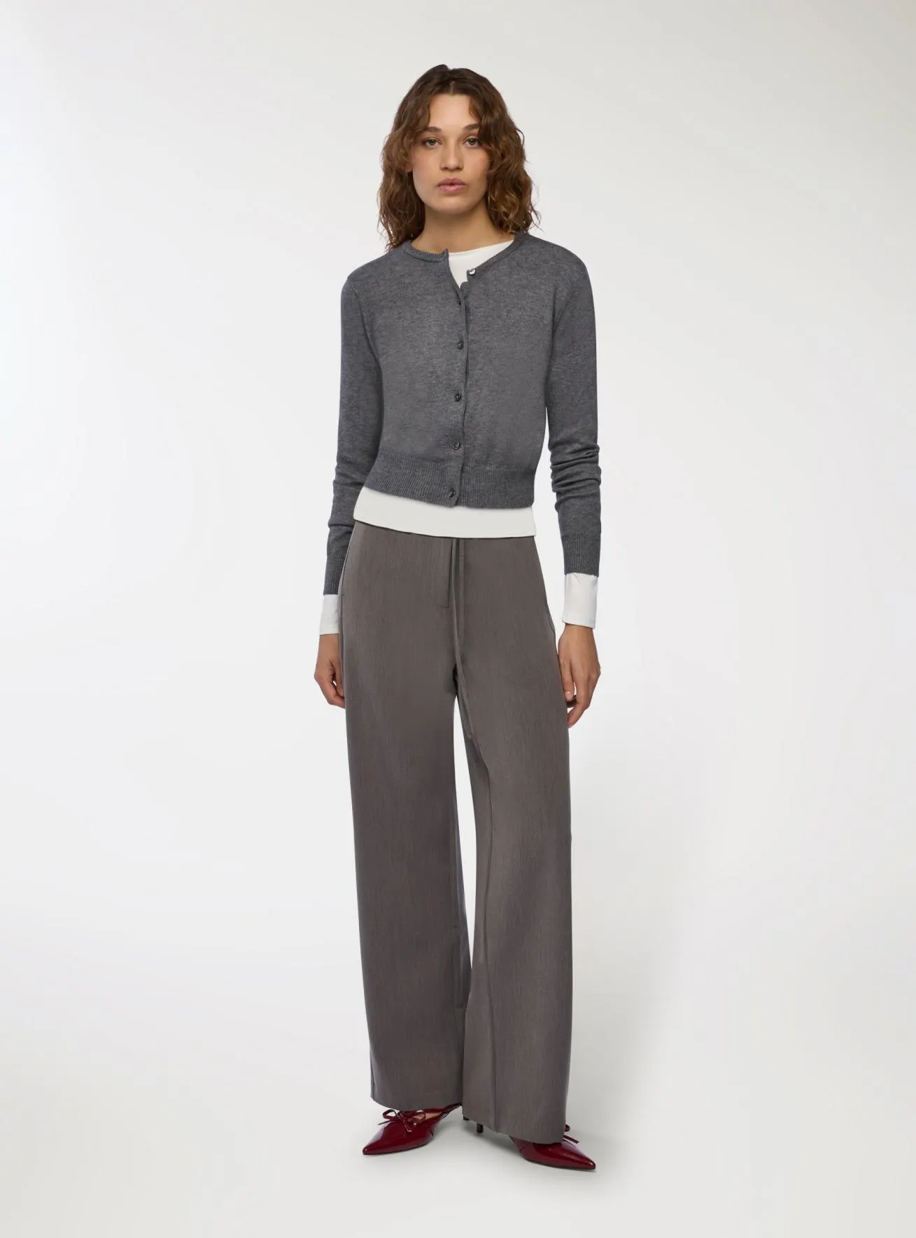 Pantaloni wide leg con coulisse Grigio medio melange