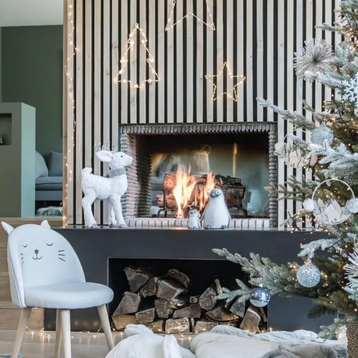 Decorazione natalizia renna bianca sciarpa grigia - Lotto di 2