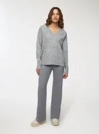 Pantaloni wide leg a coste Grigio medio melange