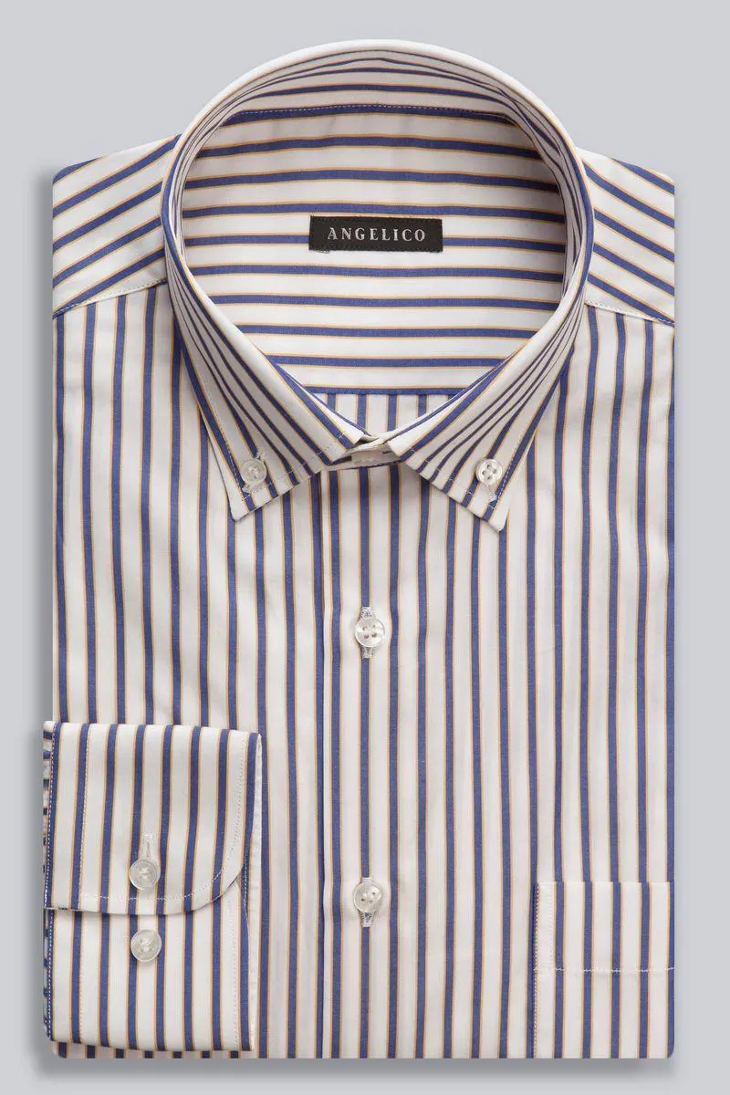 Camicia bianca riga blu-gialla BD