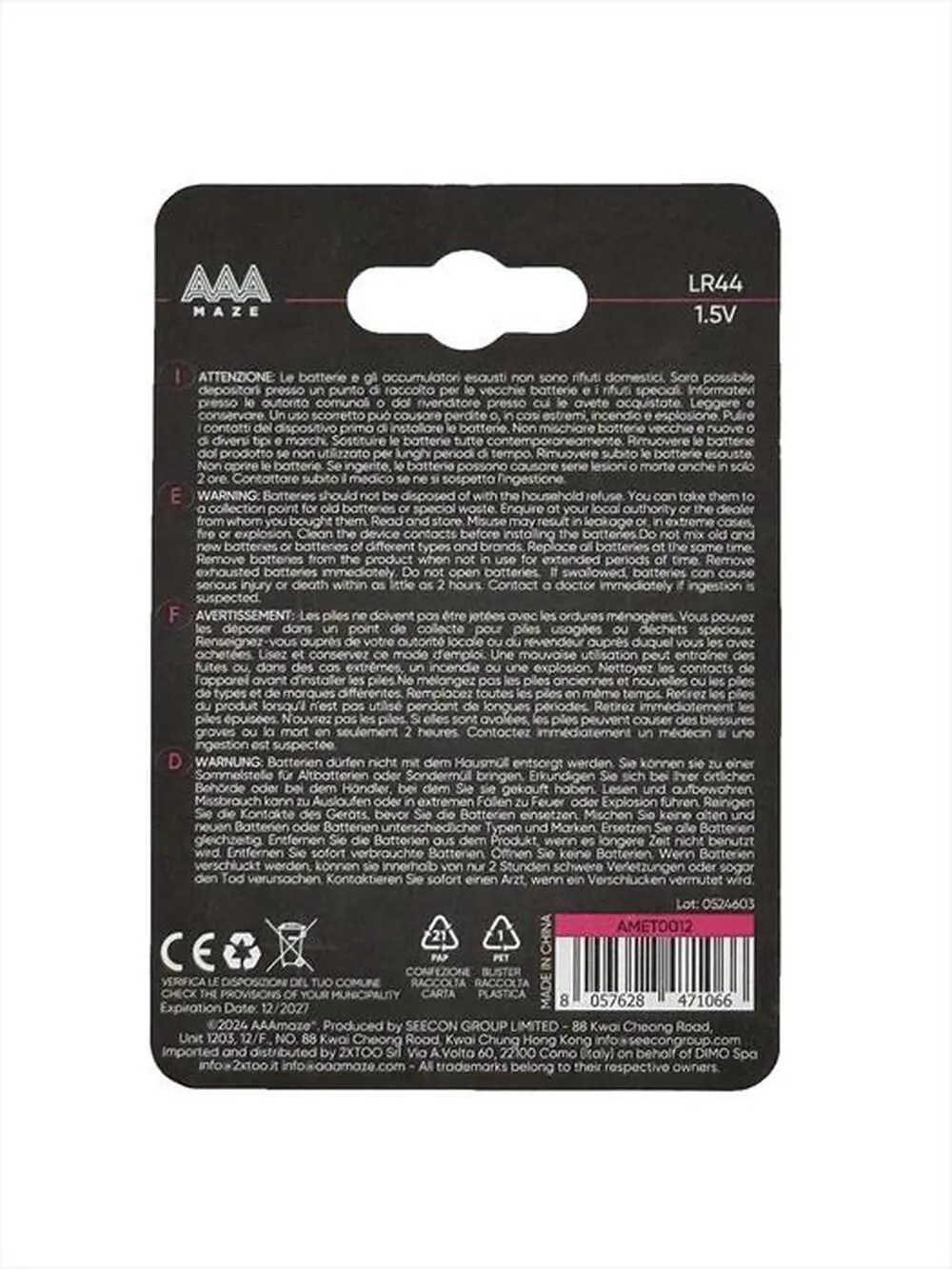 AAAMAZE - PILE BUTTONCELL ALKALINE LR44-Acciaio