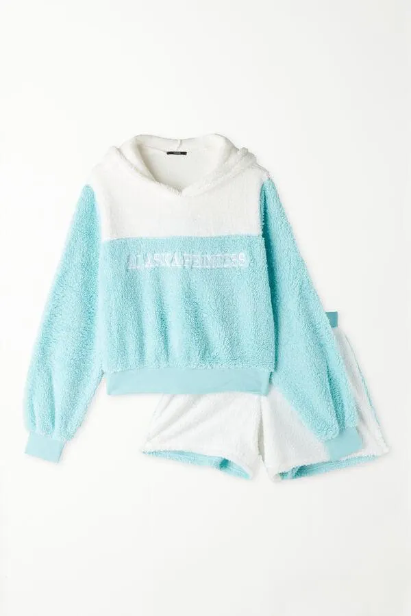 Pigiama Manica Lunga con Pantaloncino Pile Stampa Alaska