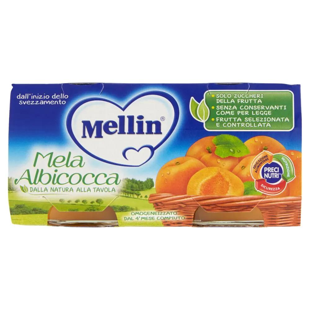 Mellin Mela Albicocca 100% Naturale Omogeneizzato 2 x 100 g