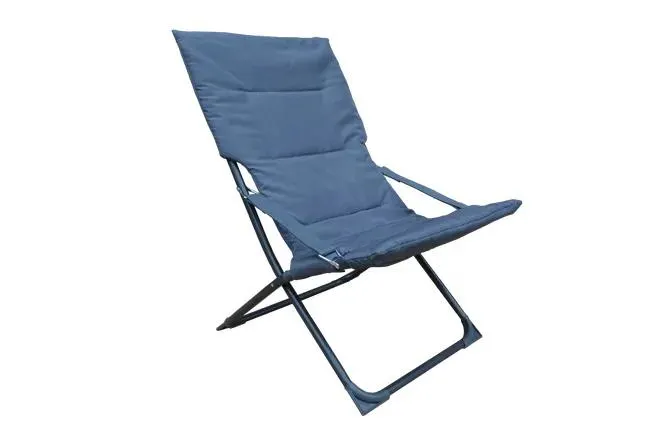 Sedia a sdraio da giardino in acciaio con braccioli pieghevole Marsella, seduta in poliestere blu