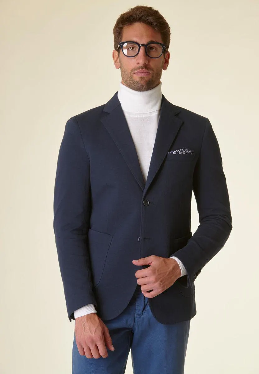 Giacca blu panno jersey slim
