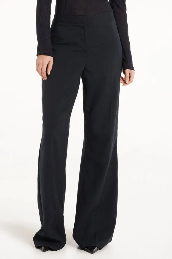 Pantaloni Lunghi a Palazzo in Tela