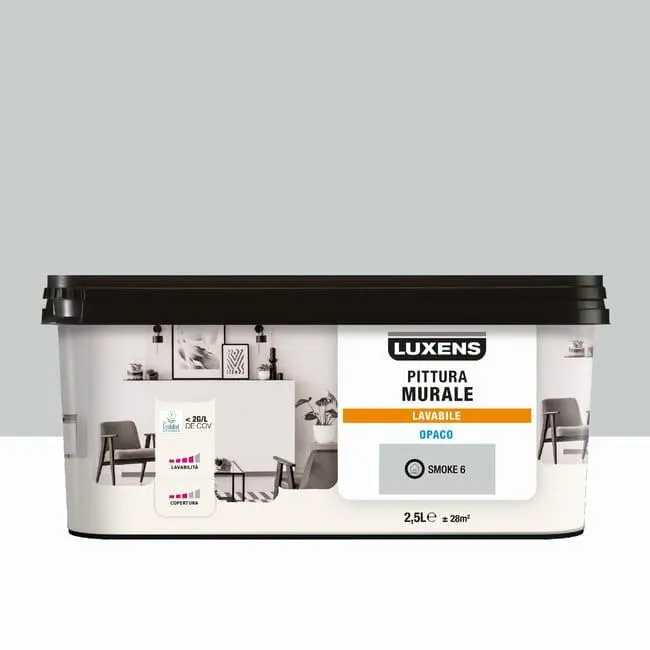 Pittura per interni per parete e soffitto lavabile, LUXENS Opaca grigio smoke 6 opaco, 2.5 L