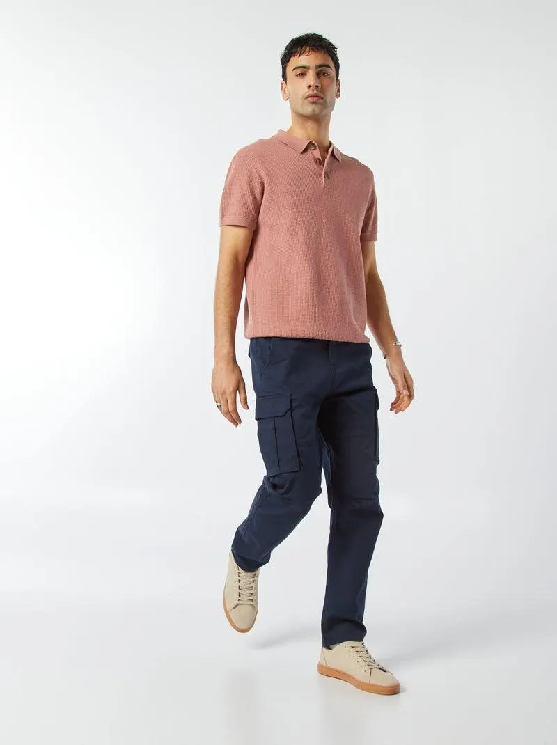 Pantaloni multi-tasche in tessuto dobby - blu