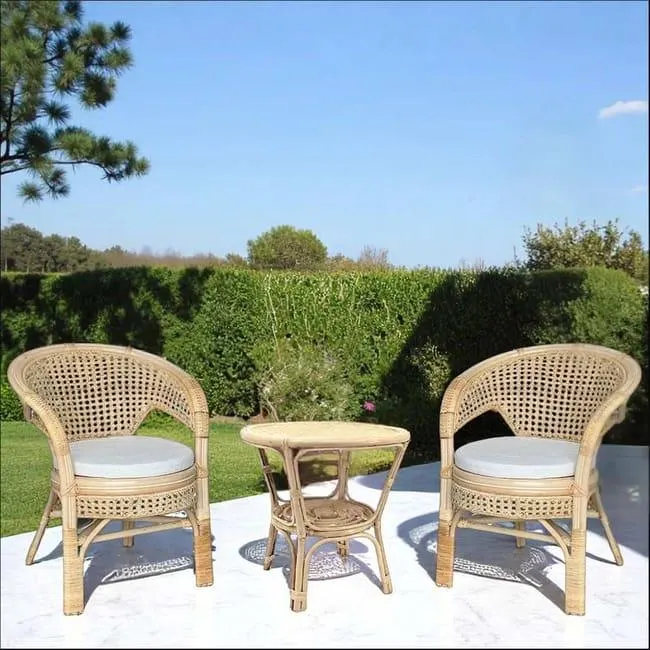 Salotto amanda in legno bambù e paglia vienna con 2 poltrone e 1 tavolino