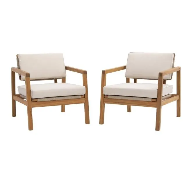 Poltrona da giardino con cuscino Oasis NATERIAL con braccioli in acacia, seduta in acacia marrone L 66 x H 74 x P 80 cm, set da 2 pezzi