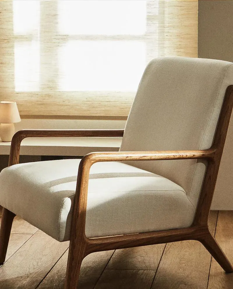 ASH WOOD LINEN ARMCHAIR