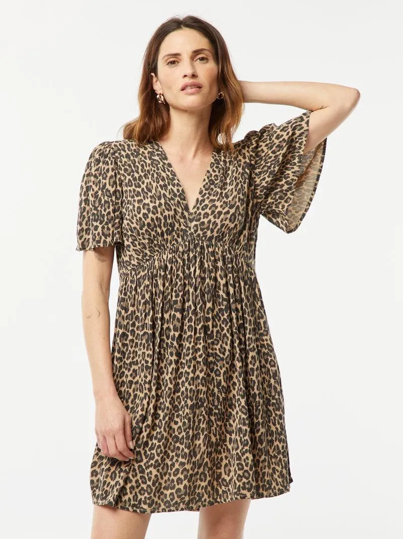 Vestito corto in maglia effetto crêpe - BEIGE