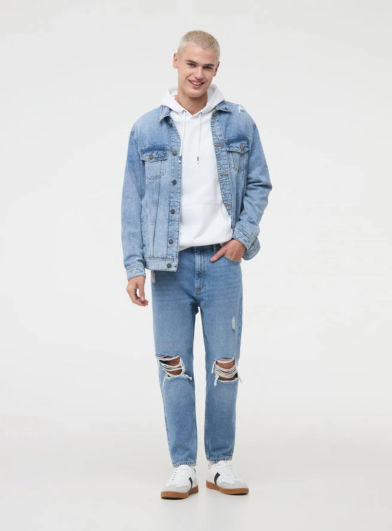 Jeans relaxed con strappi Blu denim medio