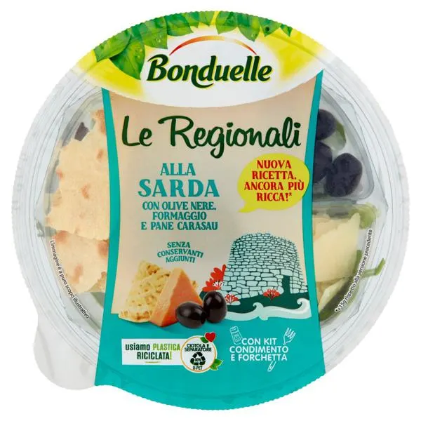 Bonduelle Le Regionali alla Sarda con Olive Nere, Formaggio e Pane Carasau 130 g