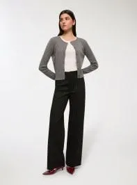 Pantaloni wide leg gessati Var nero